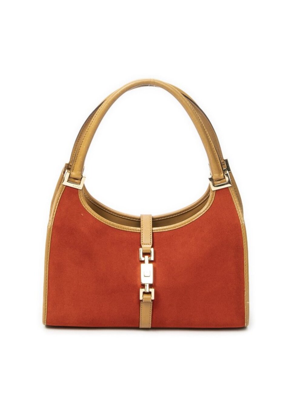 Gucci Small Bamboo Tote Orange Tan Suede Leather